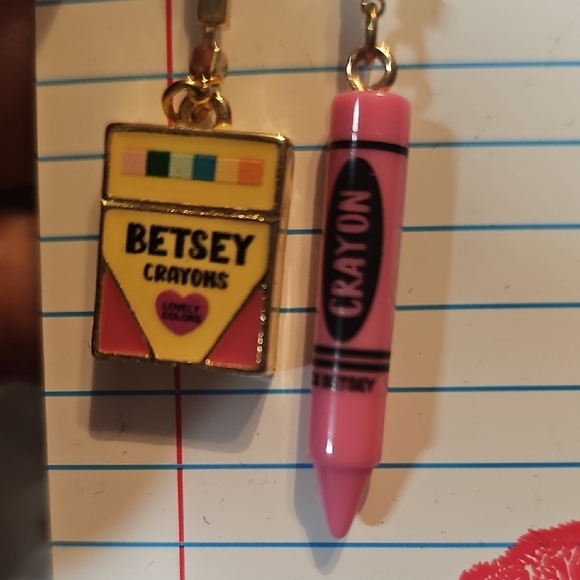 Betsey Johnson NWT Pink and Yellow Crayon Earrings - Picture 4 of 5
